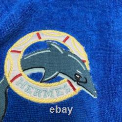 Hermes bathrobe blue size S 100% cotton dolphin pattern long sleeve men's