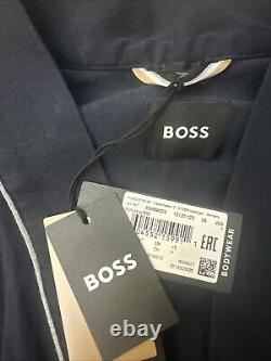 Hugo Boss Men's Kimono-BM Robe Navy Blue Cotton Logo Dressing Gown