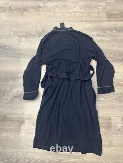 Hugo Boss Men's Kimono-BM Robe Navy Blue Cotton Logo Dressing Gown