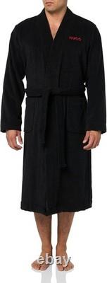 Hugo Boss Men's Terry Bath Robe with Embroidered Logo, Black