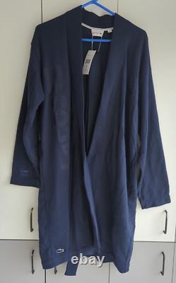 LACOSTE Authentic NWT Men's Kimono BATHROBE Cotton Navy Blue Size M/L