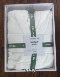 LACOSTE FAIRPLAY 100% COTTON WHITE BATHROBE with HOOD SIZE L/XL