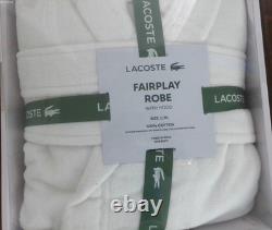 LACOSTE FAIRPLAY 100% COTTON WHITE BATHROBE with HOOD SIZE L/XL