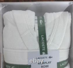 LACOSTE FAIRPLAY 100% COTTON WHITE BATHROBE with HOOD SIZE L/XL