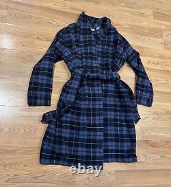 LL Bean Bath Robe Blue Scotch Plaid Flannel Belted Men's Size Medium