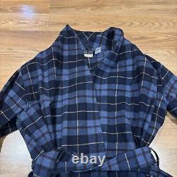LL Bean Bath Robe Blue Scotch Plaid Flannel Belted Men's Size Medium
