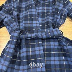 LL Bean Bath Robe Blue Scotch Plaid Flannel Belted Men's Size Medium