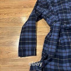 LL Bean Bath Robe Blue Scotch Plaid Flannel Belted Men's Size Medium