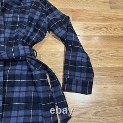 LL Bean Bath Robe Blue Scotch Plaid Flannel Belted Men's Size Medium