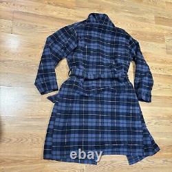 LL Bean Bath Robe Blue Scotch Plaid Flannel Belted Men's Size Medium