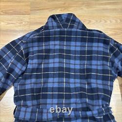 LL Bean Bath Robe Blue Scotch Plaid Flannel Belted Men's Size Medium