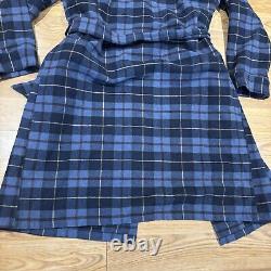LL Bean Bath Robe Blue Scotch Plaid Flannel Belted Men's Size Medium