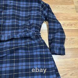 LL Bean Bath Robe Blue Scotch Plaid Flannel Belted Men's Size Medium