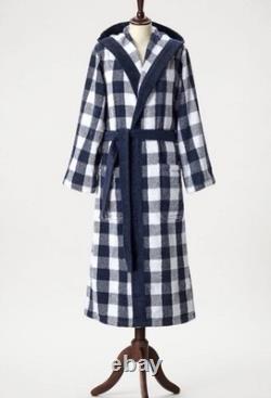 LUX Hastens Blue Check Bathrobe Mens/Women's, 100% Cotton, Size Medium