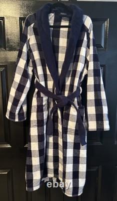 LUX Hastens Blue Check Bathrobe Mens/Women's, 100% Cotton, Size Medium