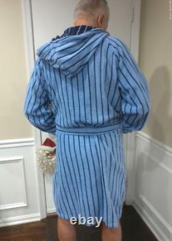 Lacoste Blue Striped Hooded Bathrobe L/xl