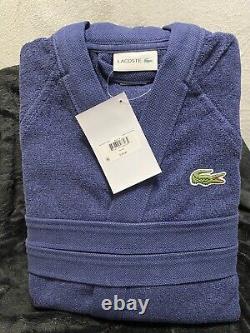 Lacoste Classic Pique Bath Robe- BLUE 100% Cotton- One Size New