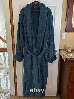 Land's End Blue Cotton Bath Robe Calf Length With Tie 2 Pockets Size XXL 50-52