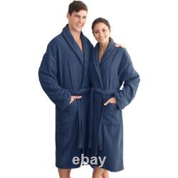 Linum Herringbone Weave Luxury Terry Bath Robe Unisex L/XL Midnight Blue $280