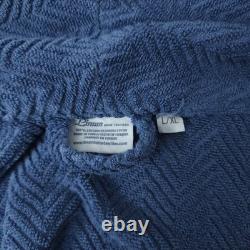 Linum Herringbone Weave Luxury Terry Bath Robe Unisex L/XL Midnight Blue $280