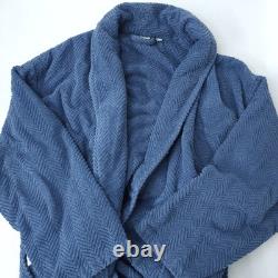 Linum Herringbone Weave Luxury Terry Bath Robe Unisex L/XL Midnight Blue $280