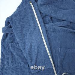 Linum Herringbone Weave Luxury Terry Bath Robe Unisex L/XL Midnight Blue $280