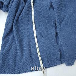 Linum Herringbone Weave Luxury Terry Bath Robe Unisex L/XL Midnight Blue $280