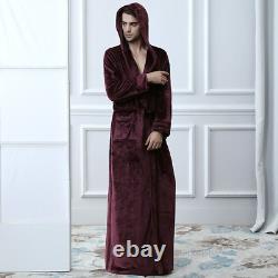 Long Hooded Plaid Flannel Bathrobe Plus Size Coral Kimono Bath Robe Night Gown