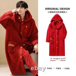 Long Sleeve Warm Robe For Men's Bathrobe Thick Velvet Kimono Robes Gown 1PC