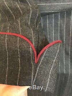 Loro Piana Mens Cashmere And Silk Bathrobe Gray Pinstriped Red Trim Tie Size XL
