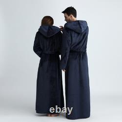 Lovers Plus Size Flannel Robe Hooded Long Bathrobe Thick Kimono Dressing Gown