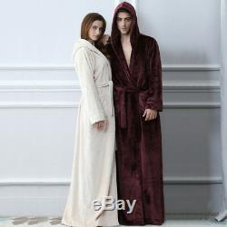Lovers Thermal Hooded Extra Long Flannel Bathrobe Women Men Thick Warm Winter Ki