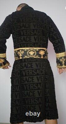 Luxury Dressing Gown Barocco Bathrobe Unisex Mens Robe Black & Gold Large