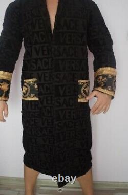 Luxury Dressing Gown Barocco Bathrobe Unisex Mens Robe Black & Gold Large