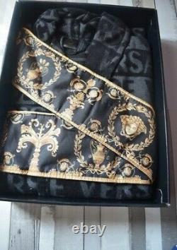 Luxury Dressing Gown Barocco Bathrobe Unisex Mens Robe Black & Gold Small