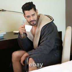 Luxury Men Robe Winter Warm Soft Hooded Sleepwear Long Bathrobes Comfort Gown
