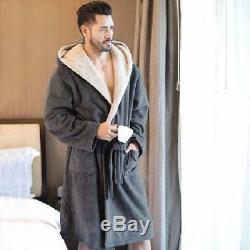 Luxury Men's Winter Warm Soft Hooded Robe Long Bathrobes Comfort Gift For Him