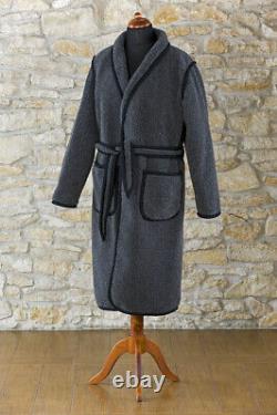 Luxury Woolen Men BATH ROBE Dressing SPA Gown 100% Merino Wool