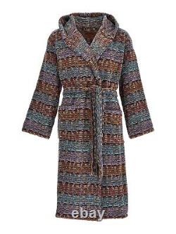 MISSONI HOME'Blake' Unisex Designer Chevron Hooded Plush Bathrobe L $540 NWT