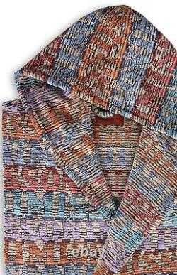 MISSONI HOME'Blake' Unisex Designer Chevron Hooded Plush Bathrobe L $540 NWT