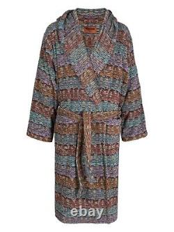 MISSONI HOME'Blake' Unisex Designer Chevron Hooded Plush Bathrobe L $540 NWT