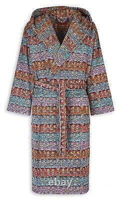 MISSONI HOME'Blake' Unisex Designer Chevron Hooded Plush Bathrobe L $540 NWT