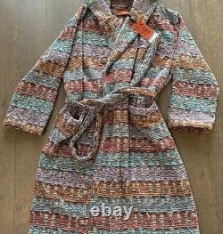 MISSONI HOME'Blake' Unisex Designer Chevron Hooded Plush Bathrobe L $540 NWT