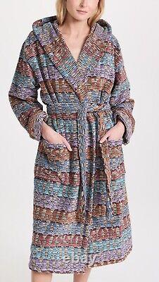 MISSONI HOME'Blake' Unisex Designer Chevron Hooded Plush Bathrobe L $540 NWT