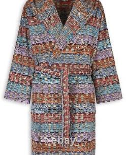 MISSONI HOME'Blake' Unisex Designer Chevron Hooded Plush Bathrobe L $540 NWT