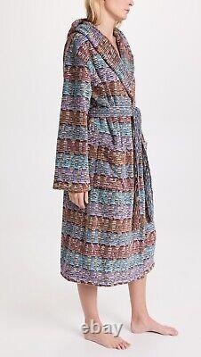MISSONI HOME'Blake' Unisex Designer Chevron Hooded Plush Bathrobe L $540 NWT