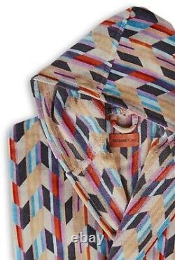 MISSONI HOME'Brody' Unisex Designer Chevron Hooded Plush Bathrobe M $540 NWT