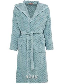 MISSONI Rex $455 Blue Cotton Long Unisex Bathrobe New And Authentic