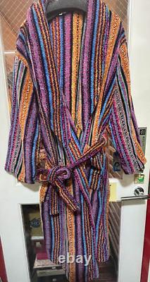 MISSONI Unisex Multicolor Striped Bathrobe Gown Size M Purple Used