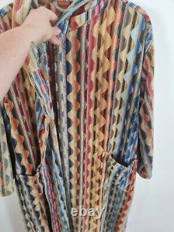 MISSONI vintage size L cotton hooded bathrobe pockets long line striped velour